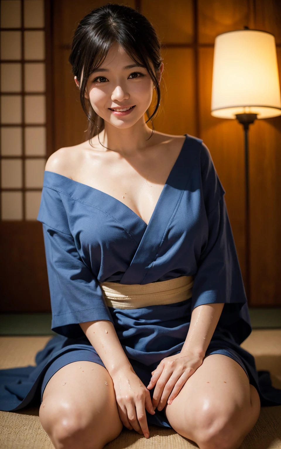 Pure Japanese kimono girl, wearing traditional kimono, natural hair styles, sweet smile, sitting relaxed mood, sweet temptation, sexual attractive, refreshing in early summer, professional portrait photography,