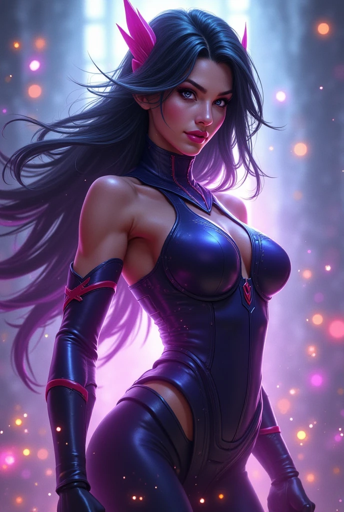 ((Psylocke is in an underground dungeon)), ((SUPERHEROINE PSYLOCKE (Ela esta vestindo roupas imorais, she's wearing indecent clothes), (obra-prima melhor qualidade) 1.5, 1girl, sozinho, (sexy, mulher bonita, rosto perfeito, olhos perfeitos), corpo inteiro, pose de modelo sexy