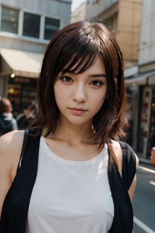 Highest image quality, 8K, a skinny Japanese lady, 30 years old, sad look, detailed face, detailed eyes, delicate body, small breasts, correct anatomy, black hair, long hair, cute fashion, soaking wet in a heavy rain, standing at street corner without an umbrella, looking back at the viewer, whole body photo