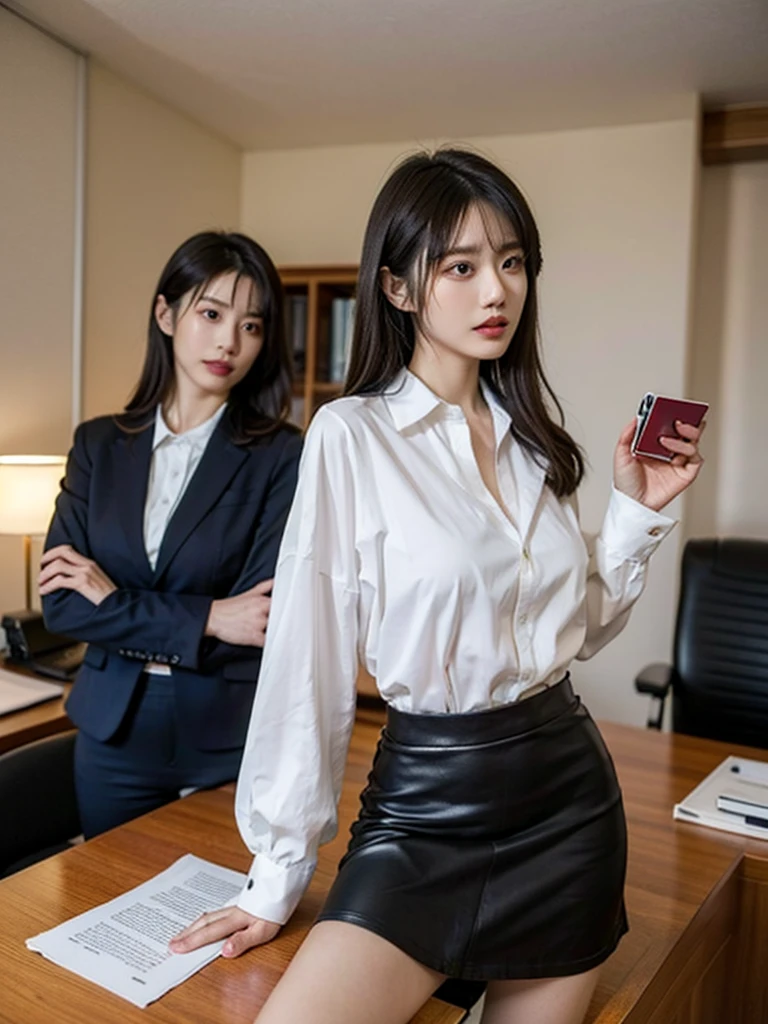 A lesbian woman in a black suit with a very beautiful white blouse, she has a personality that is to pick up tall women