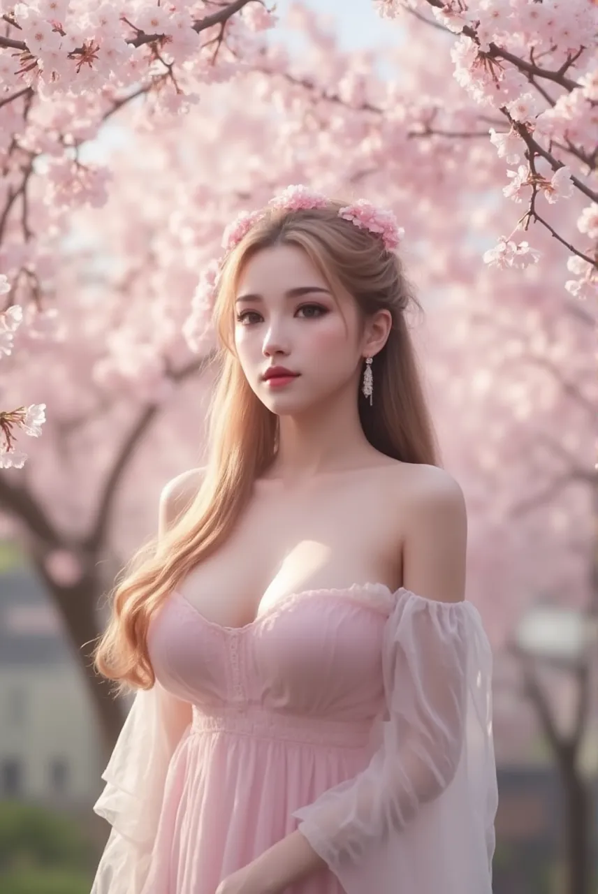 Princess_Peach (wearing pink gown), 1girl, blonde hair, seductive expression, sexy eyes,  big breasts, smile, cute, looking at viewer, long hair, (breast focus:1.2), (realistic:1.2), (far view: 1.2), (realism), (masterpiece:1.2), (best quality), (ultra detailed), (8k, 4k, intricate),(full-body-shot:1.5), (85mm),light particles, lighting, (highly detailed:1.2),(detailed face:1.2), (gradients), sfw, colorful,(detailed eyes:1.2), (detailed garden with flowers: 1.2),(detailed background), (dynamic angle:1.2), (dynamic pose:1.2), (rule of third_composition:1.3), (Line of action:1.2), wide shot, daylight, solo.
