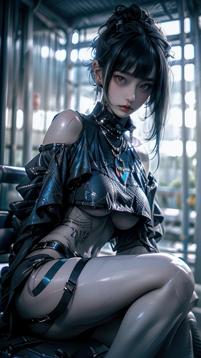((Best quality)), ((masterpiece)), (detailed:1.4), 3D, an image of a beautiful cyberpunk black female with braids on head,HDR (High Dynamic Range),Ray Tracing,NVIDIA RTX,Super-Resolution,Unreal 5,Subsurface scattering,PBR Texturing,Post-processing,Anisotropic Filtering,Depth-of-field,Maximum clarity and sharpness,Multi-layered textures,Albedo and Specular maps,Surface shading,Accurate simulation of light-material interaction,Perfect proportions,Octane Render,Two-tone lighting,Wide aperture,Low ISO,White balance,Rule of thirds,8K RAW, anime - style woman in a white and black outfit with a gun, cyborg merchant girl,