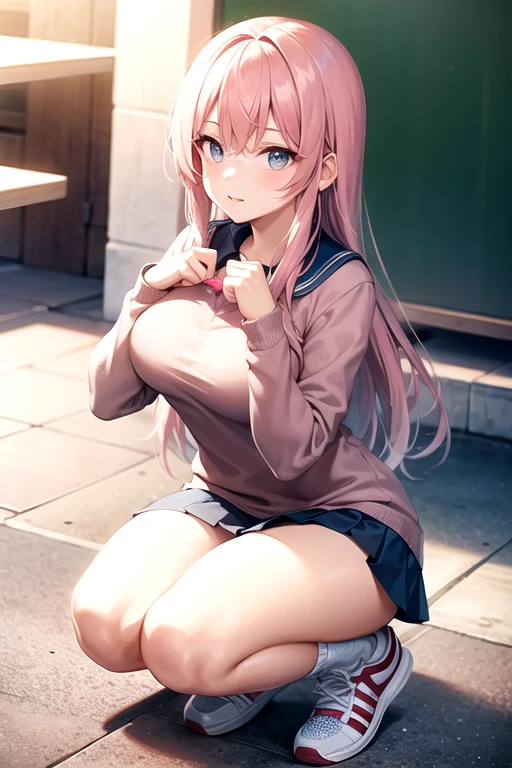 masterpiece, best quality,anime style, 1 girl,(((slender body))), (((small eyes,small breast,breast milk,breastfeeding a monkey baby))),(((Jacket, Open your clothes, Open jacket, Blue jacket, ground vehicle, Sports Bra, bicycle,buruma))),(((((a monkey baby grabbing the girl))))),((((cum)))), (beautiful face), (((single braid))), (((straight hair))), ((((pink hair)))),detailed beautiful skin, (perfect hands, perfect anatomy)