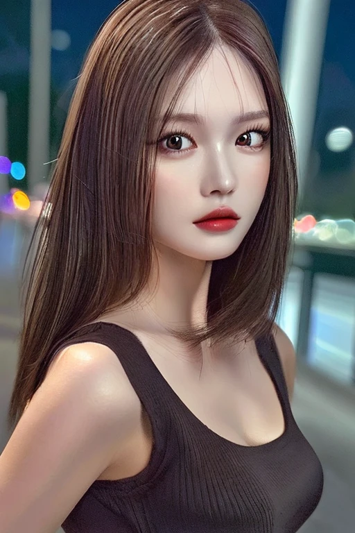 there is a woman with a red lipstick and a white shirt, with a round face, An exceptionally beautiful face, Tomorrow, Tran., light-red lips, red lips, thick red lips, With professional makeup, Face to face artgram, cute vtuber house, small and thick red lips, Beautiful round face, have very thin lips, full round face Southeast Asian Araaf woman with a round face,Posing for pictures, animation , black eyes ตาสองชั้น, black eyes, Thai anime, ponytail woman, flowing black hair, long flowing black hair, she has black hair, Her black hair was long and wavy., beautiful black hair, Extra dark natural black hair, (A pure and flawless face:), (Big eyes and makeup, Sexy wet eye makeup, The makeup and hair are beautiful and very meticulous., raw photos,