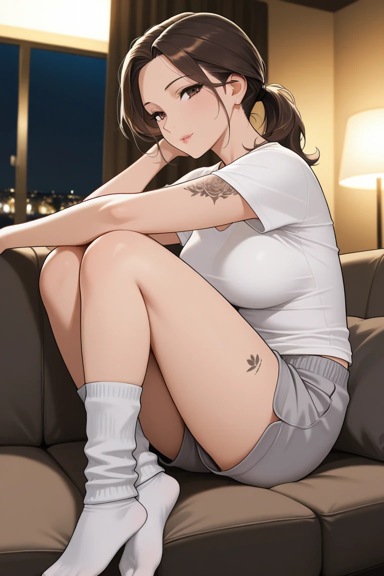 ((Highest quality)), ((masterpiece)), (detailed), 1 Cute, Off-the-shoulder sweater、Painful face、Exposing shoulders、Open leg pose、high school girl、Spread your legs、On the bed、Big Breasts、Tank top、Touching one's genitals with one's index finger、masturbation behavior、Wet genitals