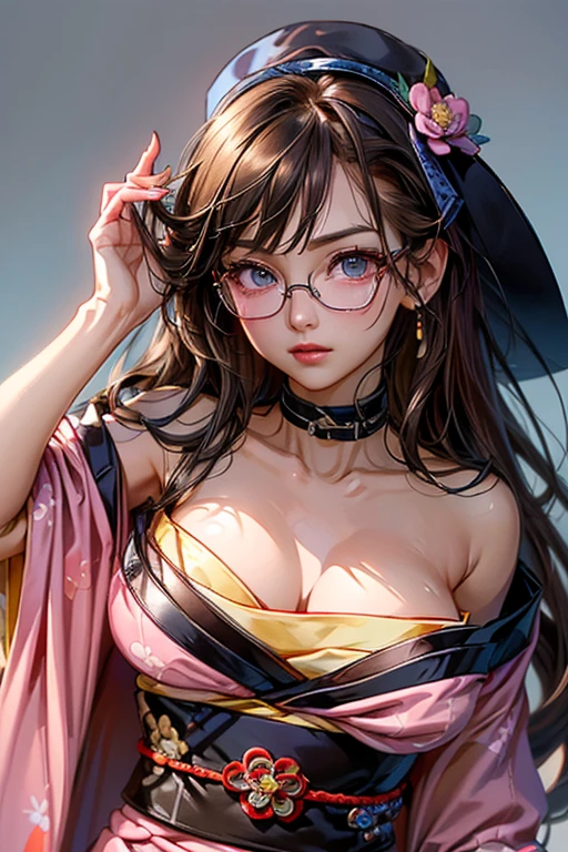 1 girl, glasses, big breasts, loose dark yukata, loose hair, looking at you, sexy pose, blush, night light, detailed face, beautiful eyes, detailed hand, long eyelashes, detailed lips, detailed skin, intricate details, elegant, beautiful lighting, cinematic, soft focus, photorealistic, masterpiece, 8k, ultra-detailed, (best quality, 4k, 8k, highres, masterpiece:1.2), ultra-detailed, (realistic, photorealistic, photo-realistic:1.37)