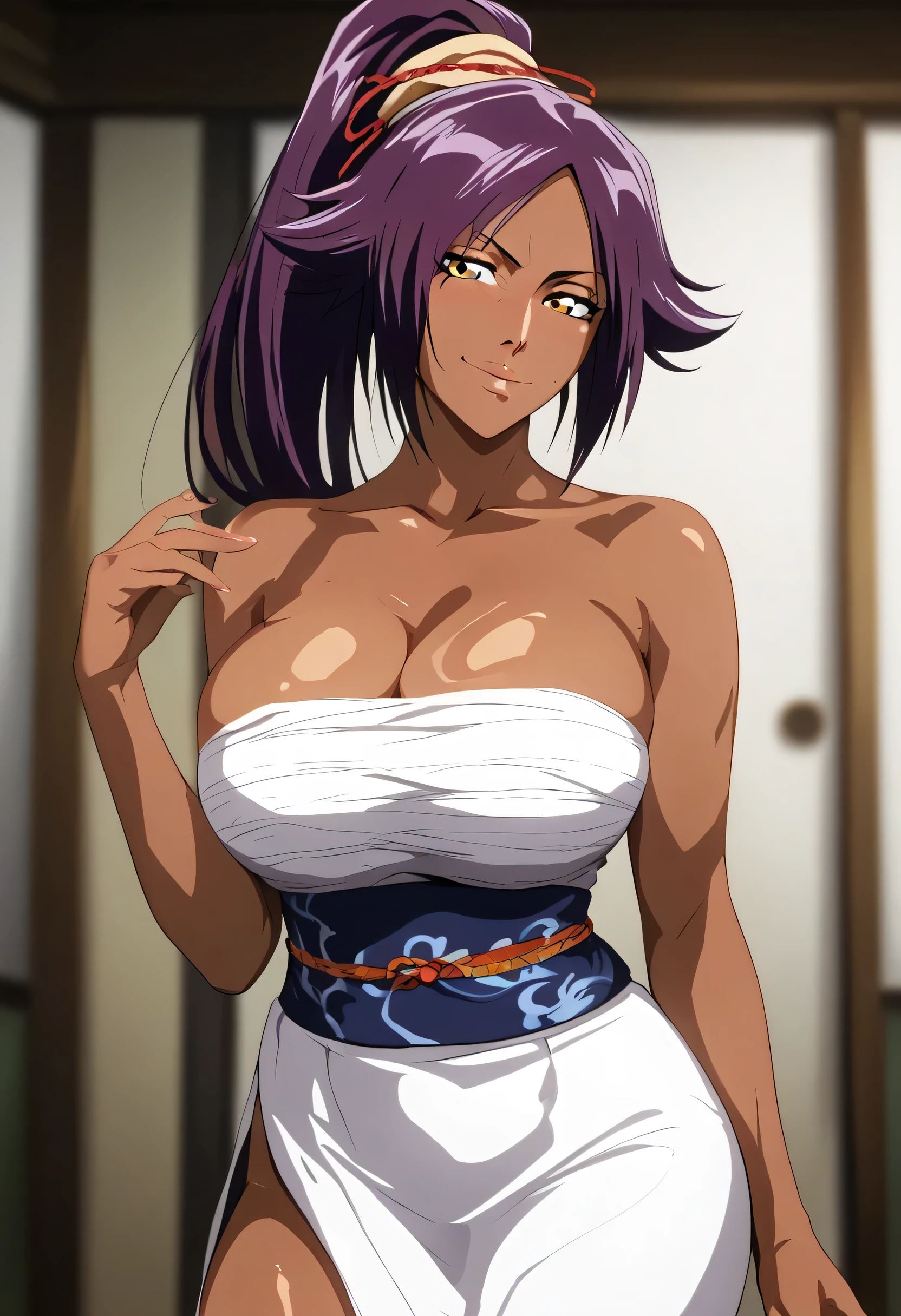 Anko from naruto, 1women, as a bride, wearing a wedding dress, at a wedding ceremony, purple colour short hair, 8k, high detailed, high quality
