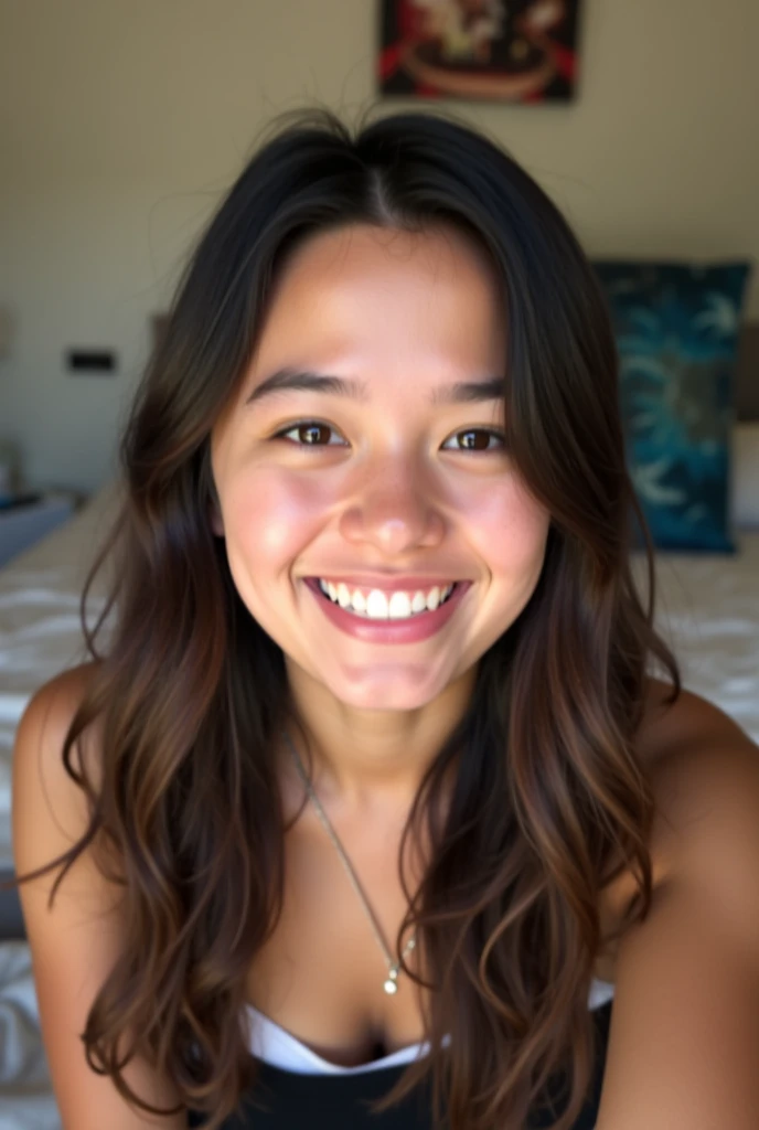 Foto RAW em sequencia, uma foto de uma adolescente 16anos, ((selfie da parte superior do corpo, feliz)), mordendo dedo, rosto detalhado, planos de fundo detalhados pouco desfocados, luzes naturais, HDR, foto realista, foto profissional, flerte com o espectador, visual sexy, fotorrealista, Linda, pele natural, 8k UHD, alta qualidade, filmic grain, Fujifilm XT3