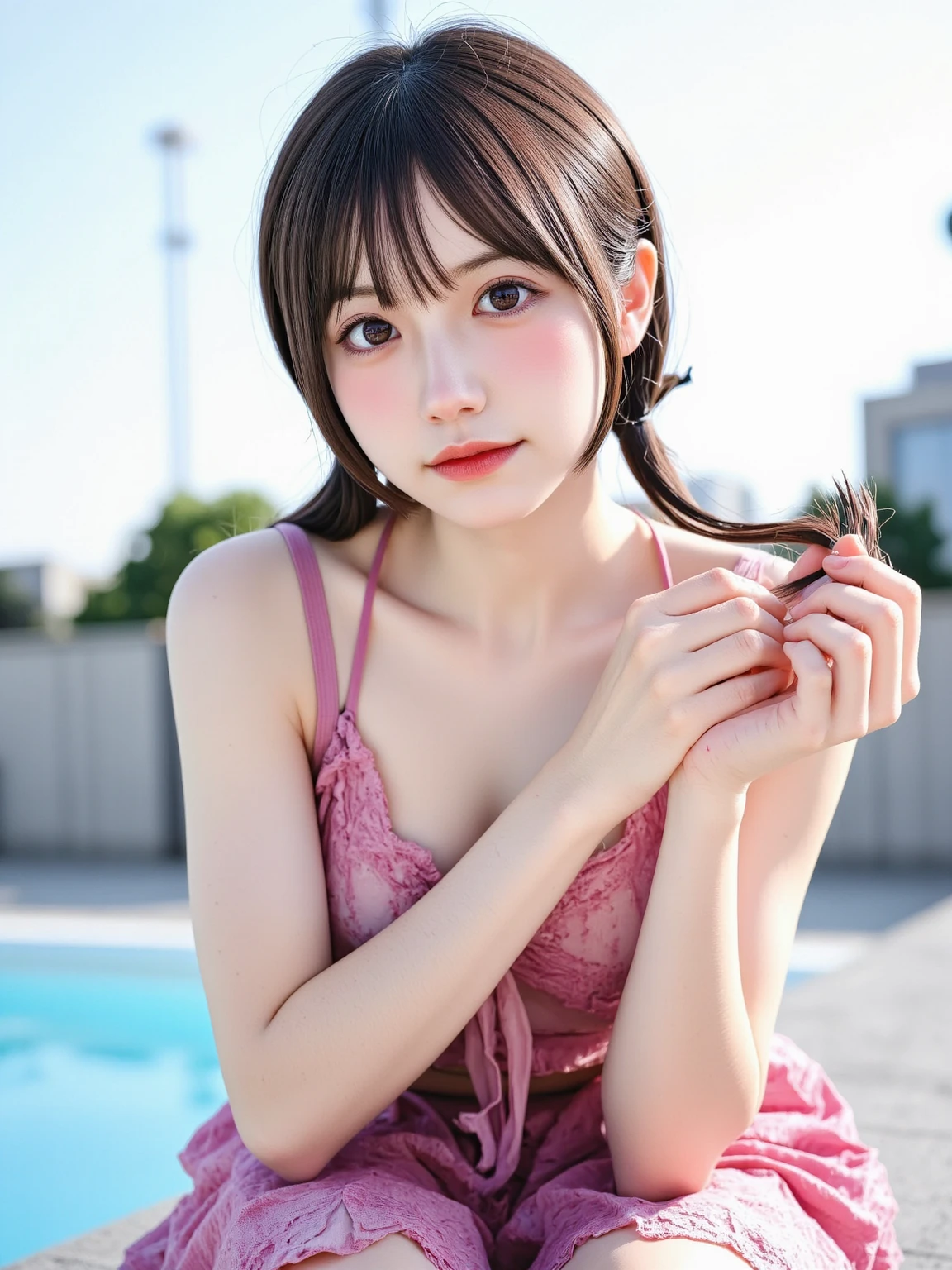 (Japanese idol, 1 girl, unparalleled beauty, Seduce, smile, small face, perfect style, Body based on human mechanics, Raw photo, real person:1.4) photograph, (professional lighting), (((highly detailed eyes and face))), ((double eyelids)), (Tits sharp focus:1.4), (black hair, ponytail, elegant light makeup, eyeliner, mascara:1.4), huge , shiny skin, 20-year-old, ((slim body, slender)), (micro bikini, I can see the cleavage, sit on the sofa, Tifa Lockhart lookalike:1.4), attractive face, NSFW, ,