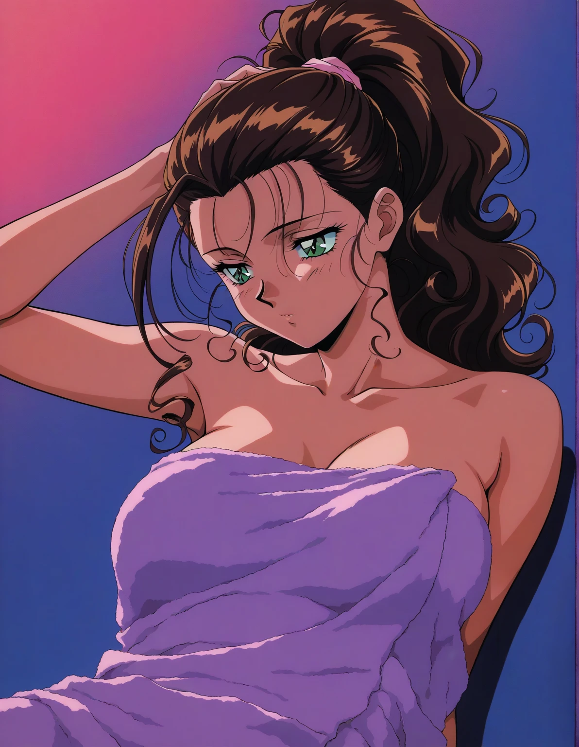 anime painting of a woman in a white dress sitting on a bed, by Masamune Shirow, seductive anime girl, manara, style of masamune shirow, anime poster film still portrait, by amano, anime ninja scroll, anime 90s, yoshitaka amano photorealistic, kentaro miura art, inspired by Masamune Shirow