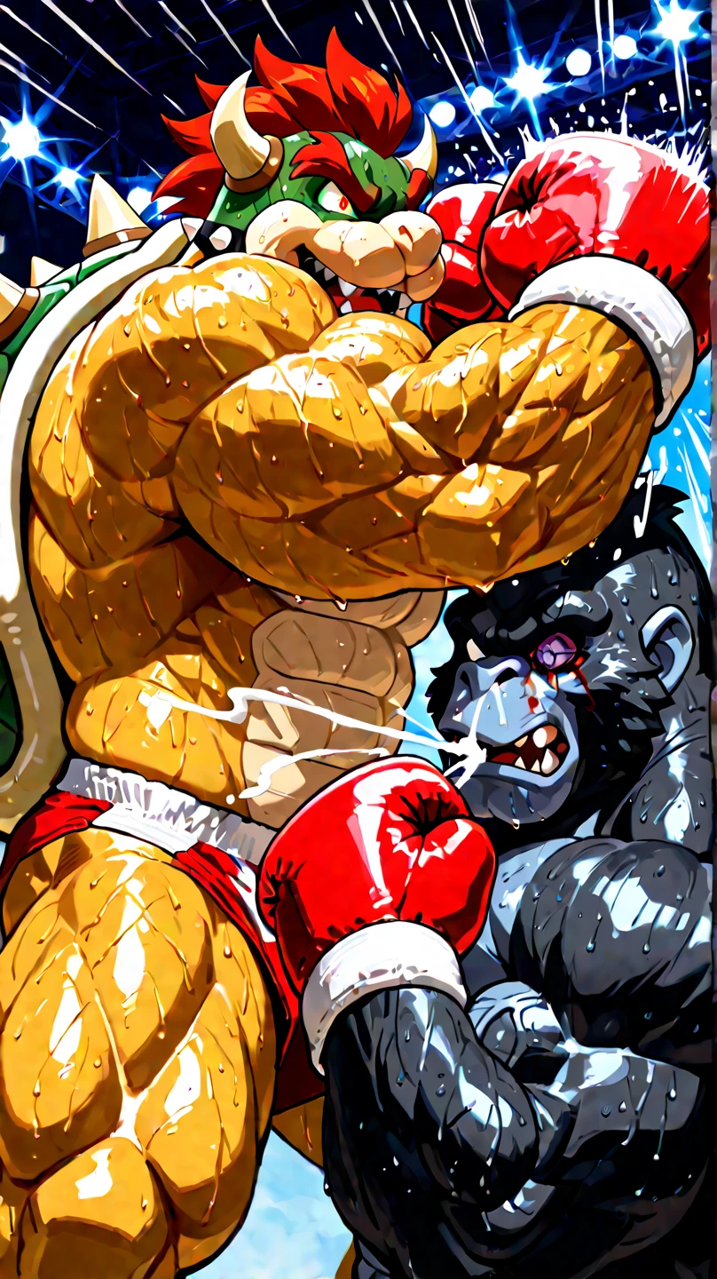 Super muscular boar beastman,(Wear a uniform:1.2),Blindfold,Painful expression,Mouth open and tongue out,(Ejaculation from a huge black penis:1.5),(Surrounded by huge, red and black erect penises),Licking nipples,(A large amount of semen all over the face:1.3),Pro wrestling,(Anal Sex),scrotum,