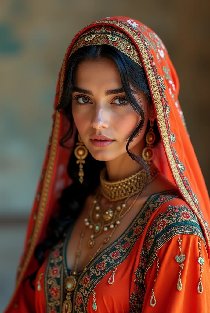 (photorealism:1.2), beautiful woman, moroccan jbella
