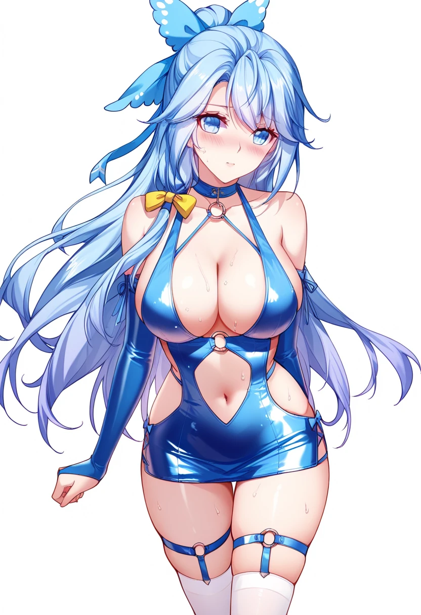 score_9, score_8_superior, score_7_superior, score_6_superior, a female character that is drawn very nicely and in a cartoon style, 1girl, breasts, solo, animal ears, tail, white background, simple background, looking at viewer, long hair, navel, tiger girl, open mouth, hair ornament, flower, large breasts, cleavage, hair flower, hair between eyes, smile