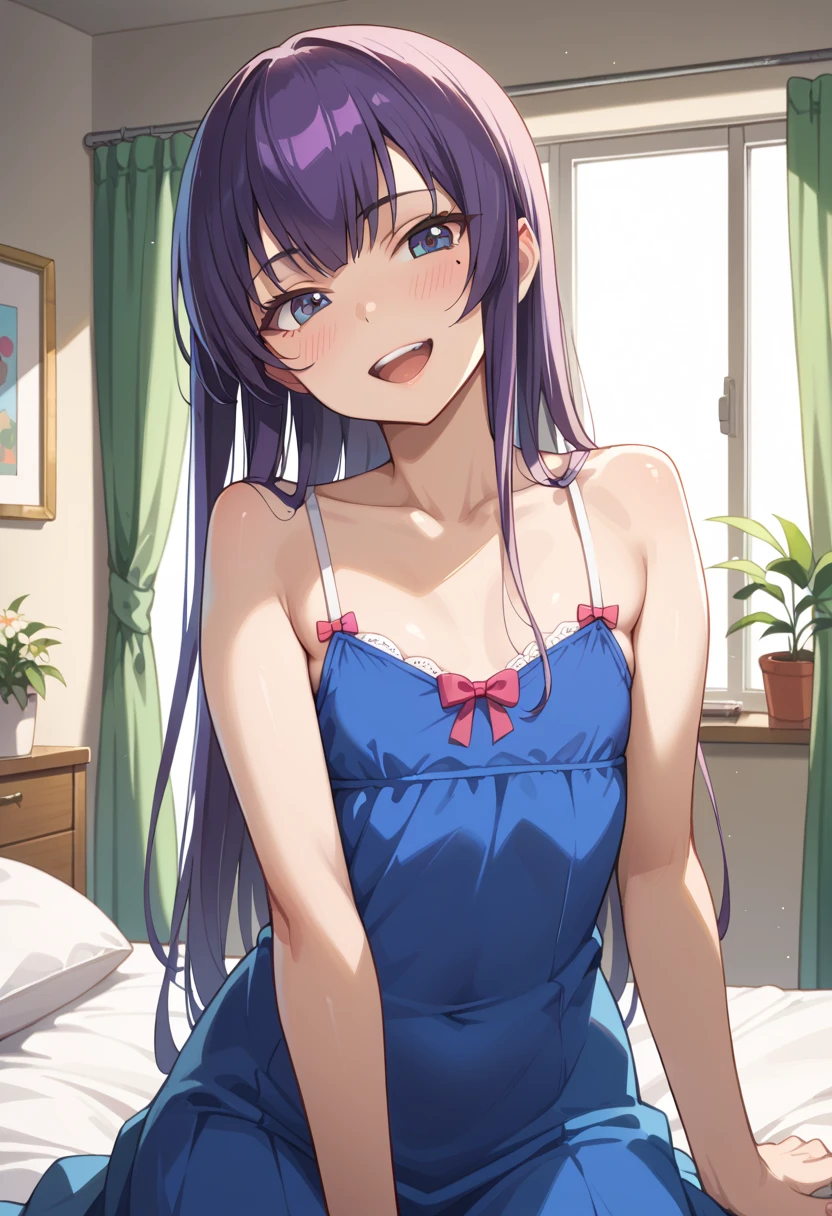 ((Best Quality)), ((masterpiece)), (be familiar with), perfect face, indoor, bedroom, watching viewers,
One woman, Saeko Tokushima,
open mouth, ecstatic expression, blush, smile,
small , flat chest, Young girl, lori, ren, girl,
long hair, long hair,
opening,