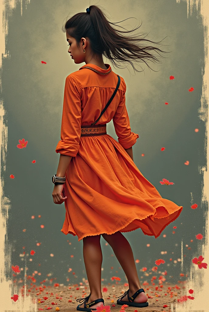 Illustration of a woman from behind (representing that it is Honduras) with a cape with the flag of Honduras