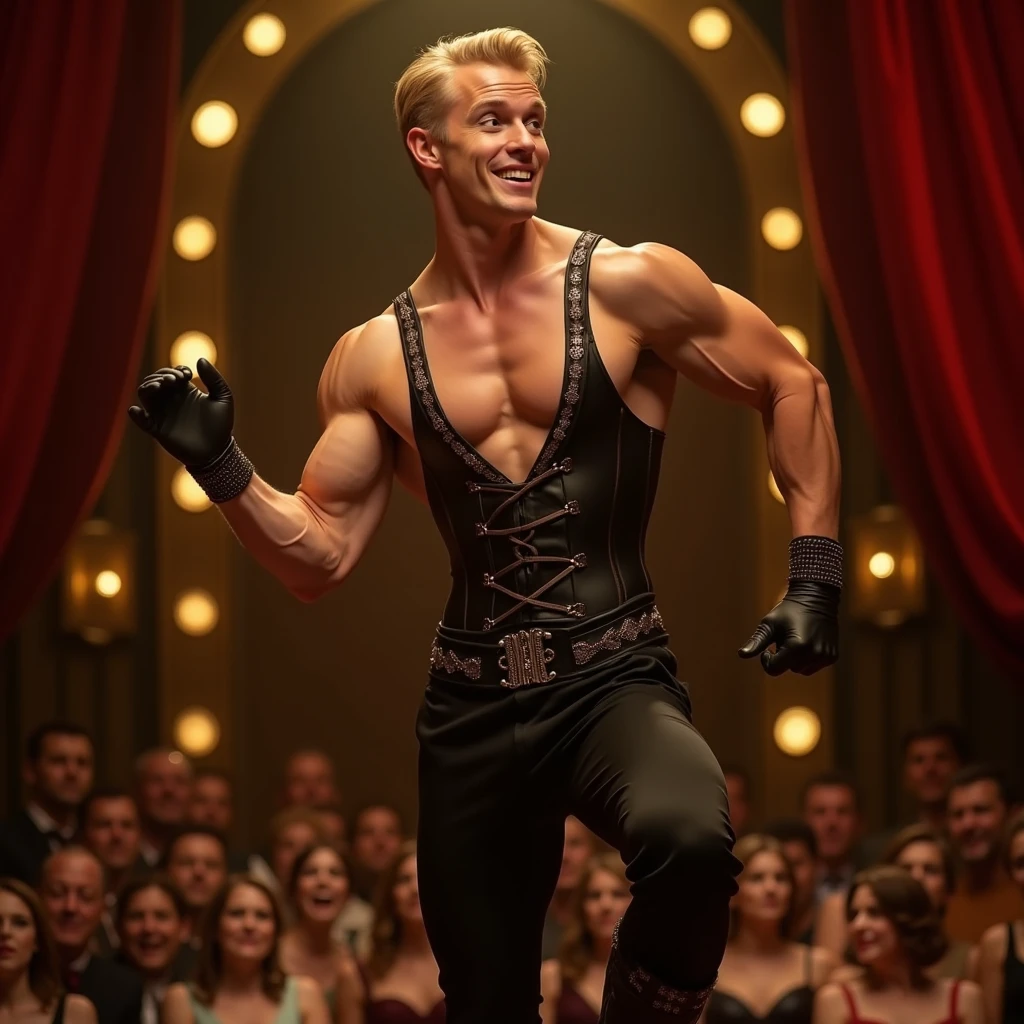 daniel radcliffe, tom felton, spreading their legs, in underwear, show giant bulges to male fans in the theatre, pubic hair, seductive smile, Realism, cinematic lighting, candid photo, f/2.8, Nikon, wide shot, UHD, ccurate, masterpiece, anatomically correct, super detail, high quality, HD