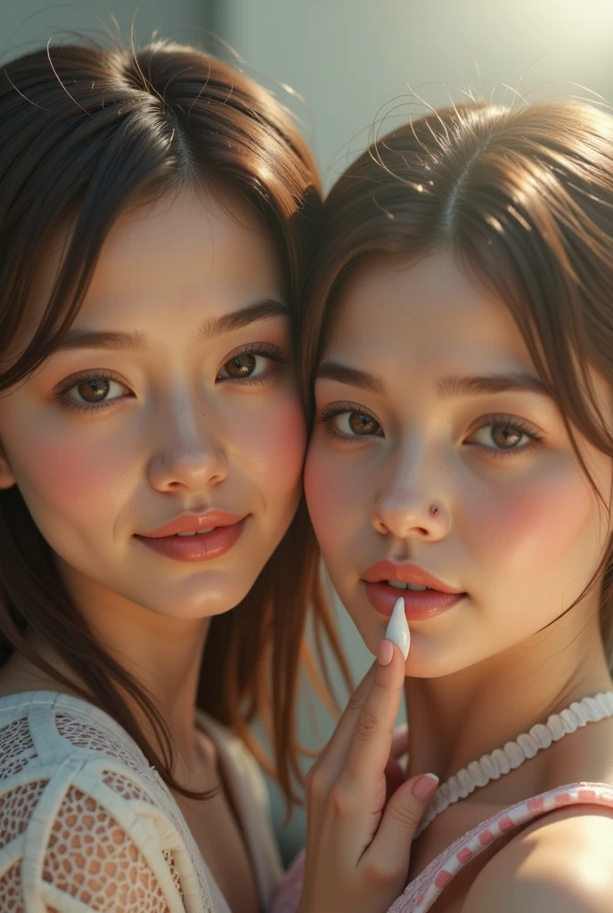 Ray tracing,RAW photogr,The proportions are the same for all races, All faces and pictures must be different,((Close-up portrait of two young people_Woman in transparent clothes)) doing white sexy