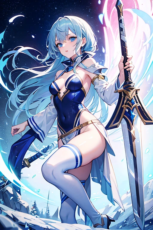 top-quality、depth of fields、Dainty woman、22 years、small tits、with blush cheeks、Beautiful glowing skin、Blue eyes、white  hair、poneyTail、Blue Pony Hook、Bare shoulders、Navel Ejection、Purple suit、Light armor、Leather Breast Plate、Armor Armor、pleatedskirt、Armor around the waist、knee boots、A slight smil、erect through、Full body like