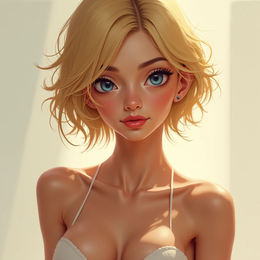 (masterpiece, best quality), 1girl, Sandy Blonde Spiky Hair with Low Fade, Size A breasts, <lora:p3r3zstyle_v3:1> perezstylegirl