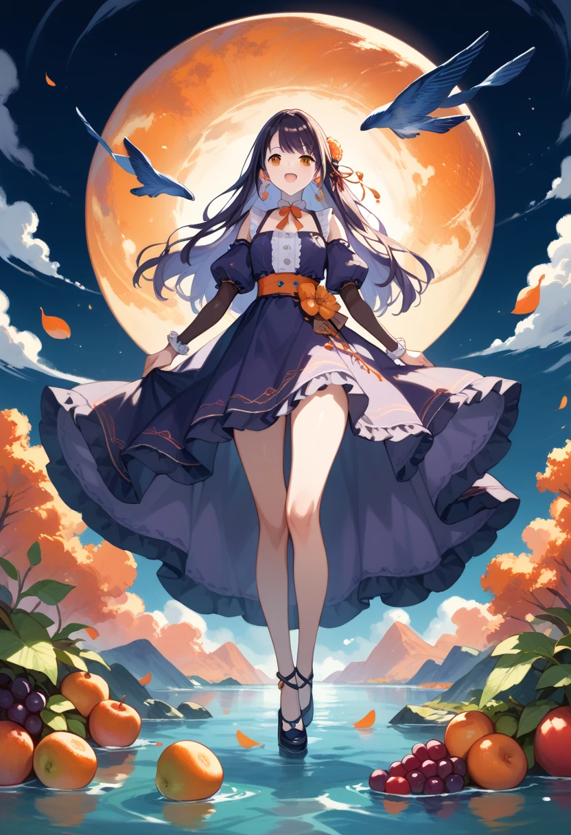 A beautiful 15-year-old girl holding a bouquet of balloons in a blue meadow under the blue sky in summer, a peaceful and calm image, a fantastical, girl manga style illustration touch,