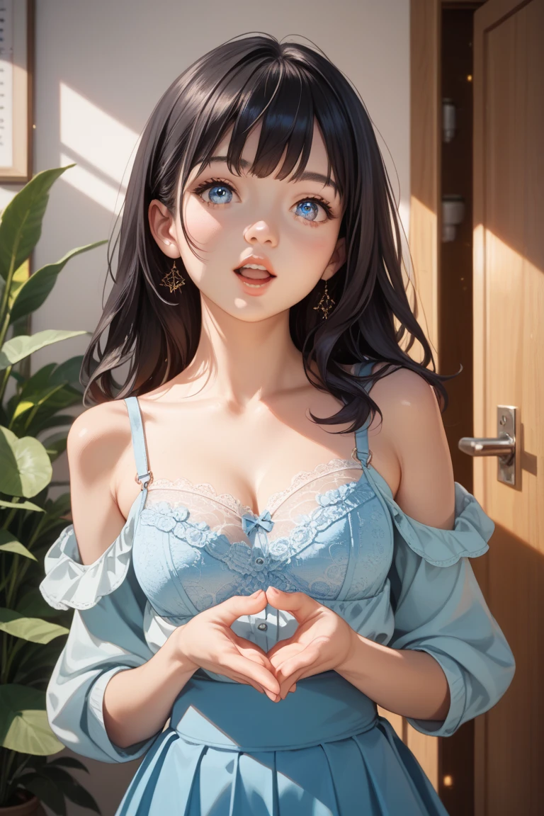 masterpiece, highest quality, One girl, View your viewers, Small waist, RAWphotograph,Hands intricately、Beautiful fingertips、 Ultra-realistic, High resolution, photograph, Sharp focus, Most detailed, Very detailed, Super detailed, In detail, Very detailed eyes,Very detailed hand、Idol、Thighs, beautiful girl,View your viewers, Small waist,Symmetrical face, whole body、White lace skin tight dress、No sleeve、White lace tight skirt、White lace knee socks、Cleavage、Large Breasts、Beautiful clavicle、Long Hair、Beautiful navel、beautiful Cleavage、The bouncing breasts、grass、Shyness、Happy expression、First Date、in room.on bed