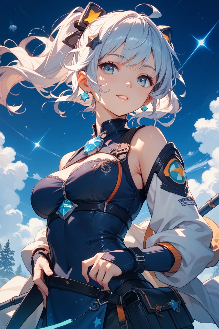 (masterpiece:1.4)、(highest quality:1.4)、ultra high resolution、beautiful features、20 year old woman、black very short hair、athletics uniforms、(huge breasts:1.2)、red face、serious expression、arena、stand、arms behind body