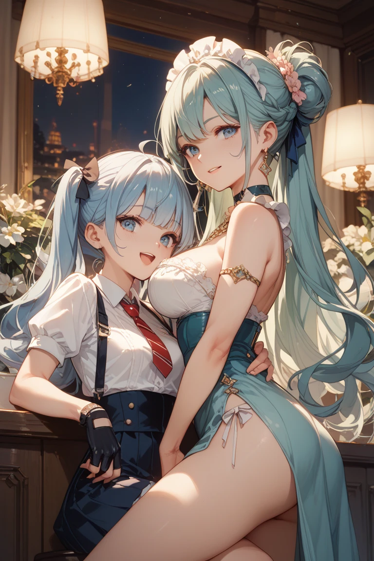 (masterpiece, best quality), best resolution, (3heads:1.5), 1girl, clear eyes, perfect faces, heads spaced equally on chest, an shiraishi, jumper, 