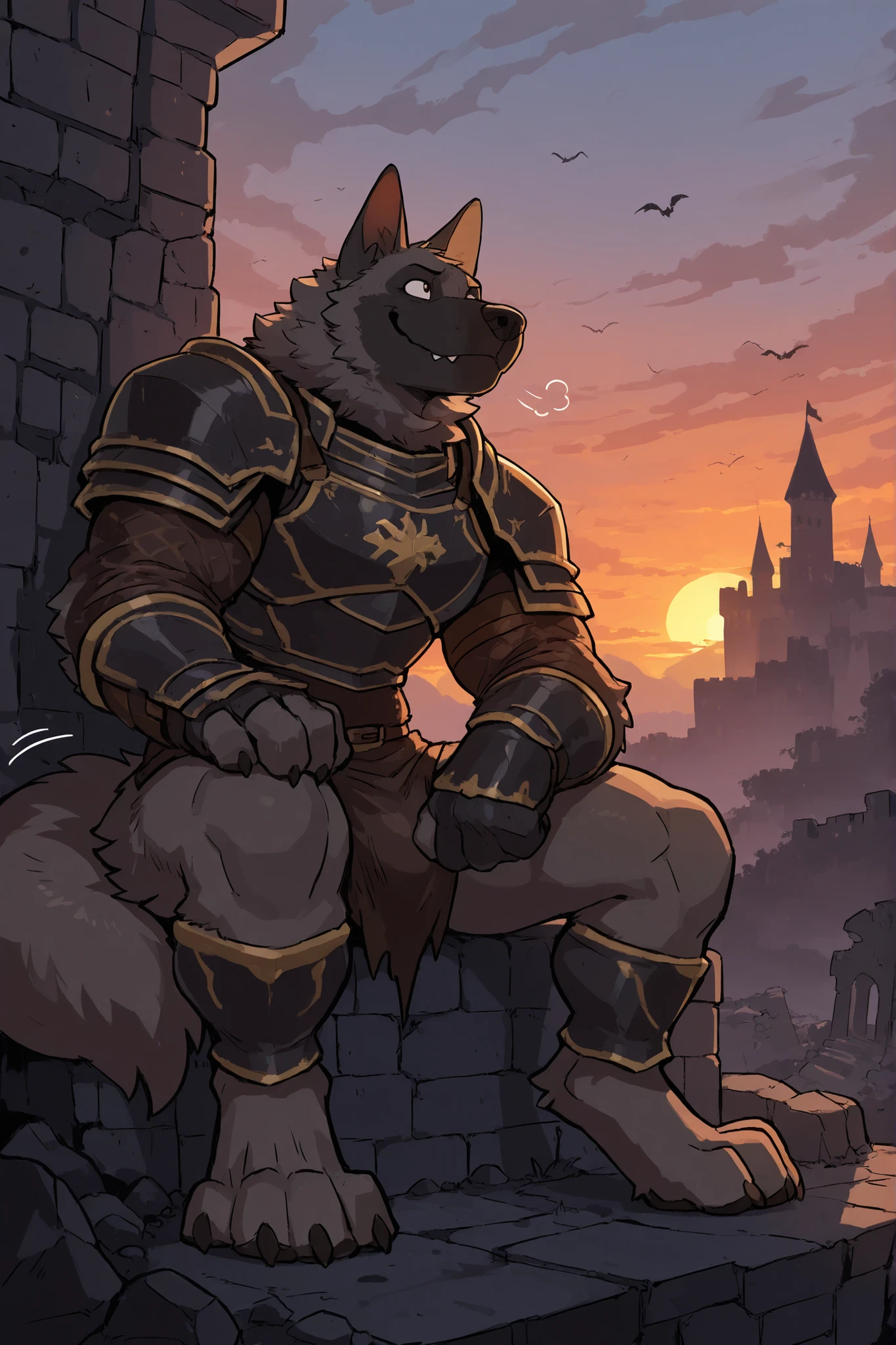 Sexy anthro furry wolf male, gay, kinky, sexy furry medieval mercenary warior, headband shaggy shag, low on hips heavy leather belt, worn out skimpy brown leather jockstrap, leather heavy skimpy breastplate armlets armor, leather bondages, fingerless leather gloves, he is fucking with other smae looking wolf furry warrior, his hard dick is inside ass of other warrior, knelling on all fours from behind position, gay sex, cum cumshoot, legs wie open, orgasm, side view, medieval fortrees deffensive walls