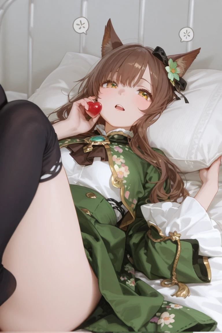 (((Horse Girl))), (((Fine Motion))), Thighs, sitting on a luxurious red sofa, (((Panties are slightly visible))), smile, Dress like a young lady, (((Sexy panties with green embroidery))), High resolution,