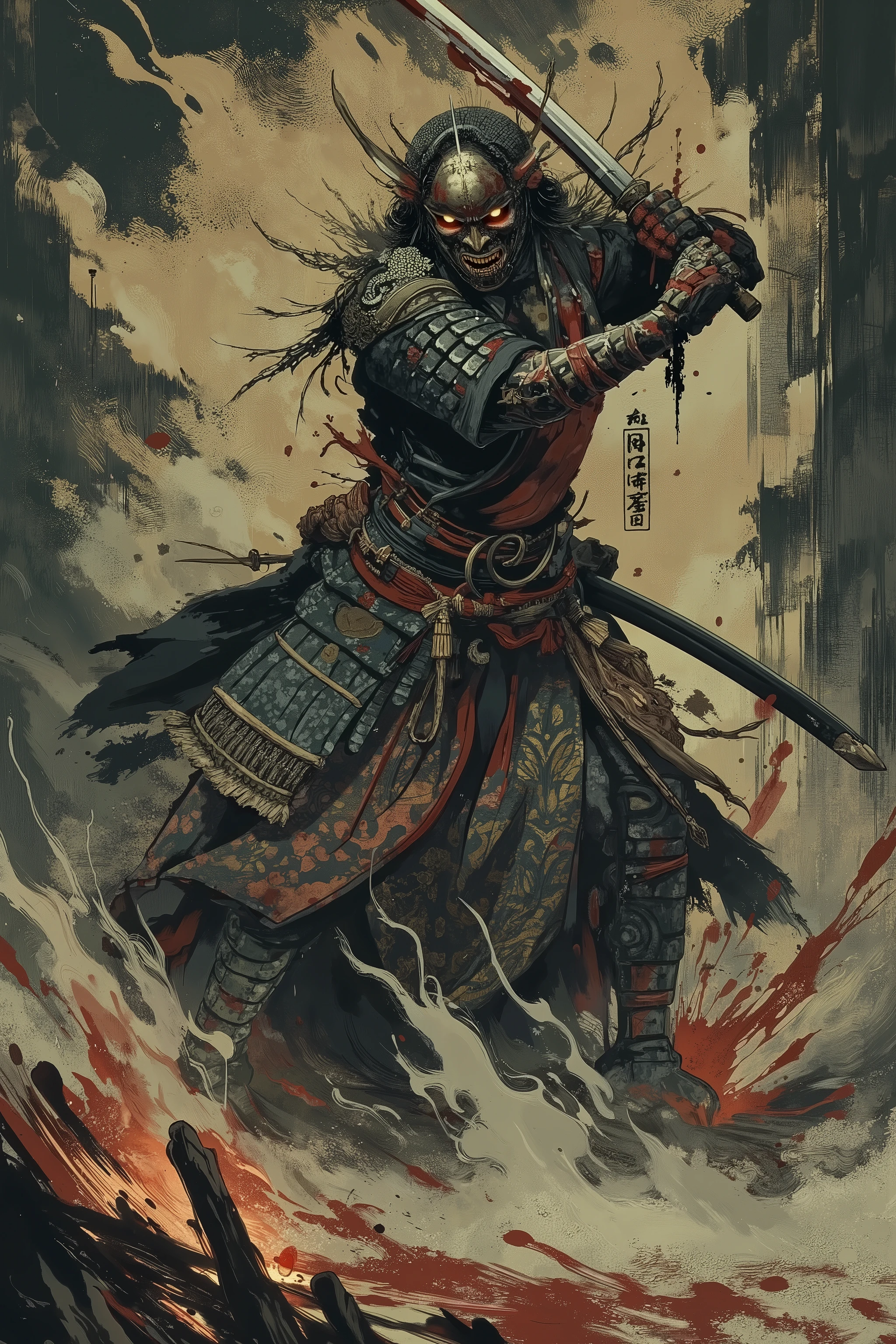 bloody,samurai,katana,scary ukiyo-e
