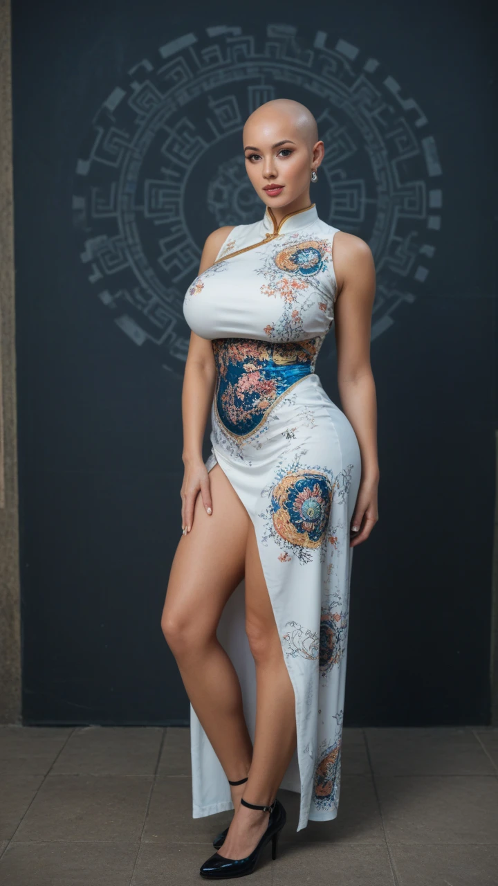 gorgeous oriental woman, black hair in an elaborate hairstyle, elegant embroidered kimono, sakura flower embroidery, gold details, full body shot, cleavage, bare shoulders, standing, large breasts, alchemist, strapless dress, vials
, potions, updo, blank background, white background, lulu, ffx