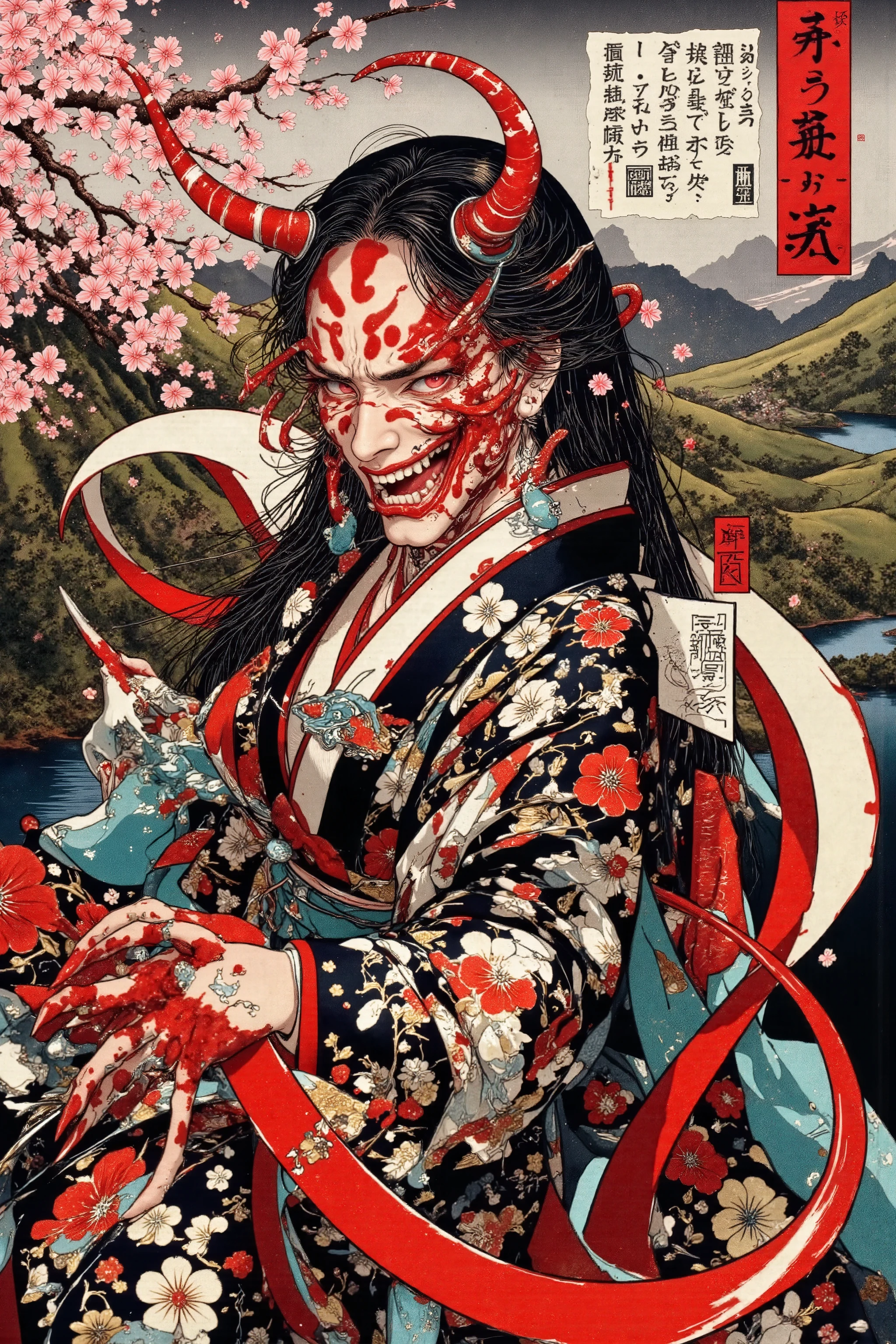 hannya,kimono,woman,scary ukiyo-e