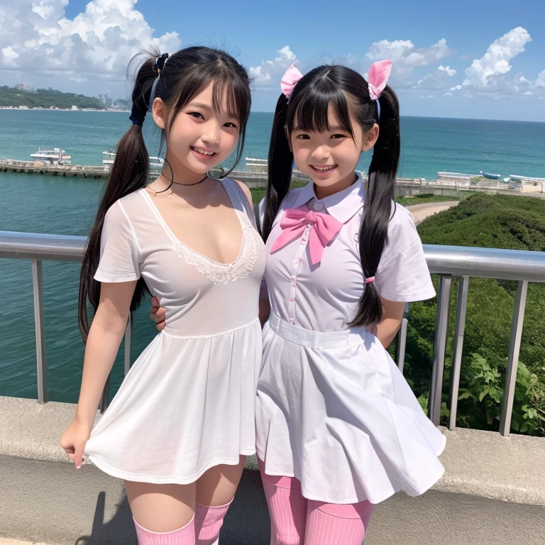 elementary student A girl child girl with barechested Gamine nudde fullnude Twin-tailed Lori Juvenile Small breasts Short stature A smile Opening legs SEX Cosplay miku hatsune