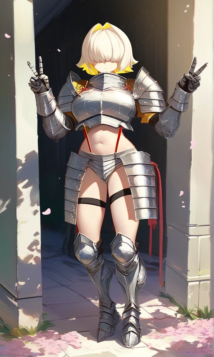 a beauty girl、a junior high school student、Blonde blue-eyed、plump、Muchimuchi、Plump、Red Armoured Soldier Cosplay、Red helmet on the head、Red armor on the legs、Red armor is about to pop