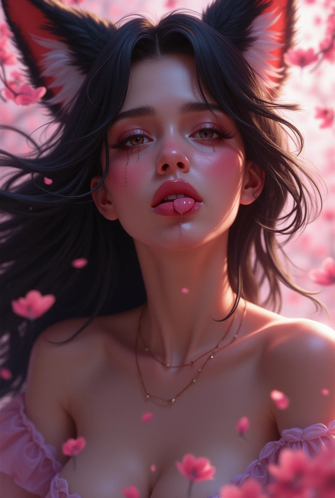 shukezouma, octane render, hdr, (hyperdetailed:1.15), (soft light, sharp:1.2), 1girl, beautiful girl, ultra detailed eyes, mature, plump, dark skin, tanned, thick, tan, painting drops, paint teardrops, woman made up from paint, entirely paint, splat, splash, long colored hair, kimono made from paint, ultra detailed texture kimono, paint kimono, paint bulb, exposed cleavage, sexy, paint drops, outdoors, exposed shoulders, sakura trees, tears, sexy, shoulders visible, thighs exposed, semi naked, focus on face, beautiful face, eye shadow, dark eye outline, Russian face, Russian girl, mascara, beautiful, tanned skin, tanned, dark skin, tan, 18 year old, tanned body