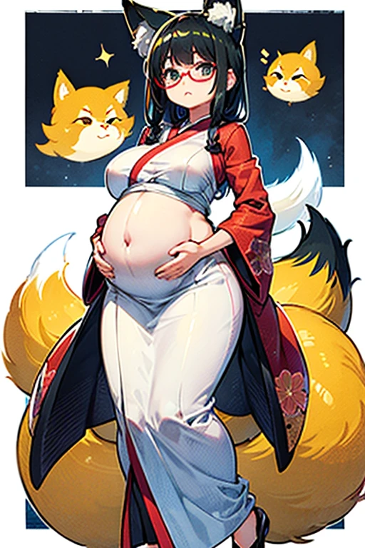 Ahri, big lips, red dress, bbw, Big round pregnant belly, obese, long black hair