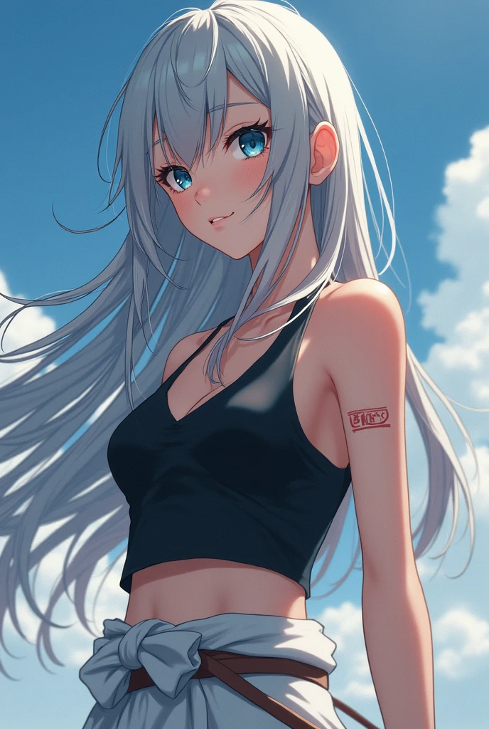 Anime - stylish woman in white top and blue shorts posing, floting hair, artwork in the style of guweiz, guweiz, by Russell Dongjun Lu, trending on cgstation, seductive anime girl, ig model | artgerm, guweiz on artstation pixiv, guweiz on pixiv artstation, Yang J, realistic anime 3 d style