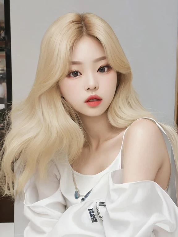 Close up of woman with long blonde hair wearing black dress, Blackpink's Roseanne Park, Jinyoung Shin, Portrait of Blackpink Josh, linda jovem korean, Larissa Manoval, Heonhwa Choi, Female Korean Idol Portrait, korean, linda mulher sul-korean, linda jovem korean, full size photo
