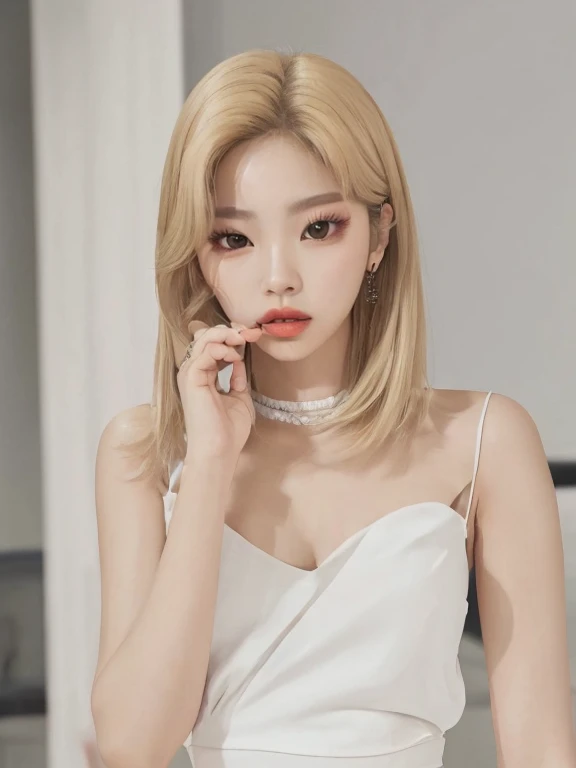 Mujer arafed con un vestido negro acostada en una cama., retrato de rose de blackpink, hasta el modelo | tipo germen, female korean idol portrait, [ arte digital 4k ]!!, Tifa Lockhart con pelo blanco, [ fotorrealismo 4k ]!!, parque roseanne de blackpink, [ fotorrealismo 4k ]!!!, retrato suave 8 k