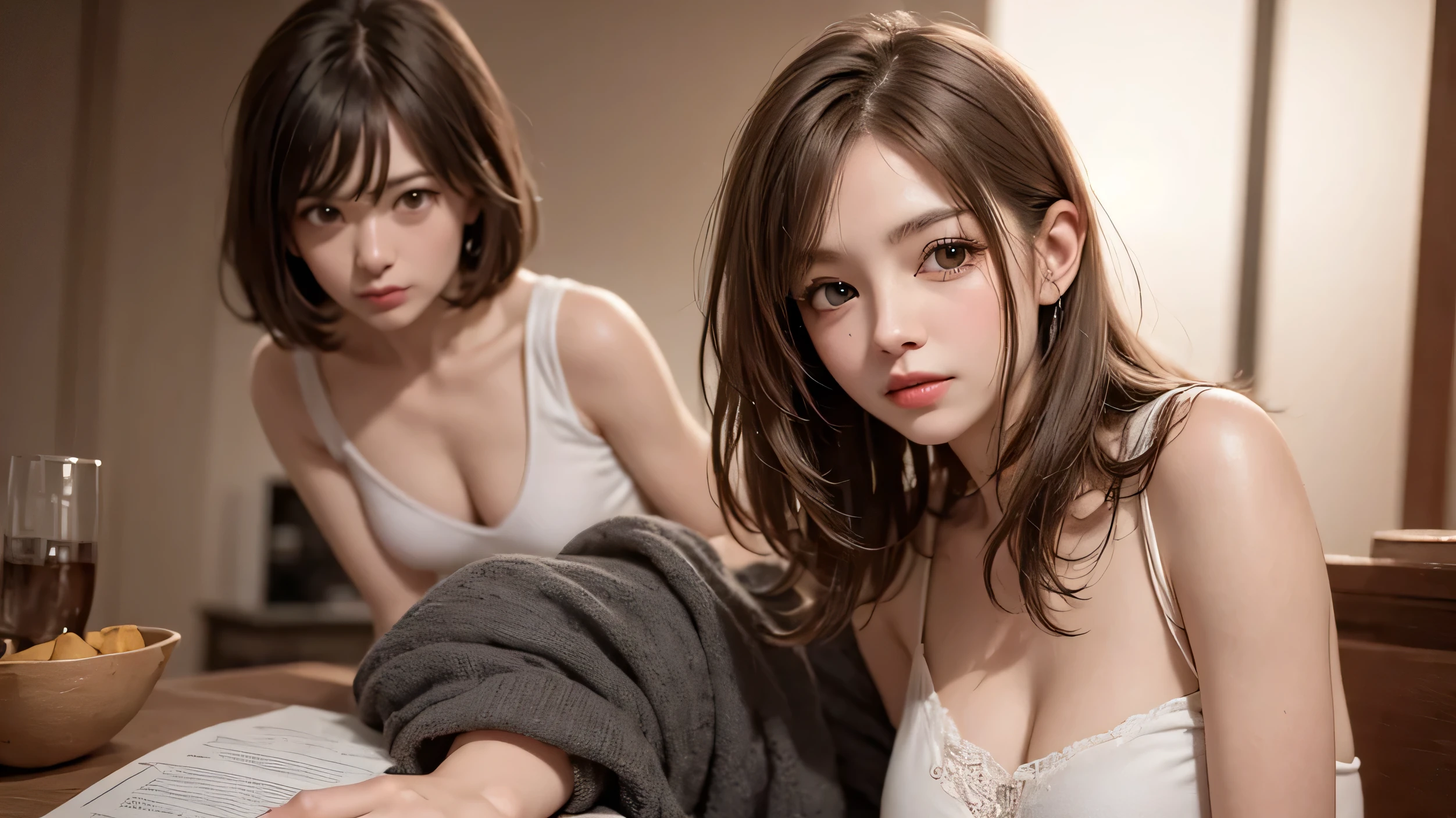 A 40-year-old white woman with brown hair and bangs can be described as follows: She has fair skin and brown hair that falls in a soft frame around her face. Her bangs are cut straight or slightly rounded.
