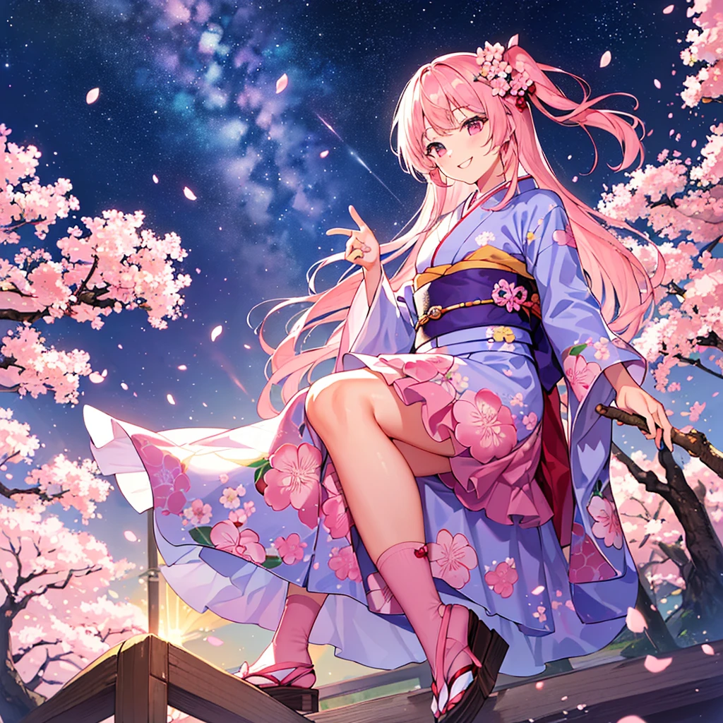 Realistis, 1girll, with pink hair, a purple eye, shrine maiden,shrine maiden,Witch clothes, Bigchest,Mid-chest Thin waist,Clothes fit closely,Non-traditional witches, light particules, llight rays, Wallpapers,