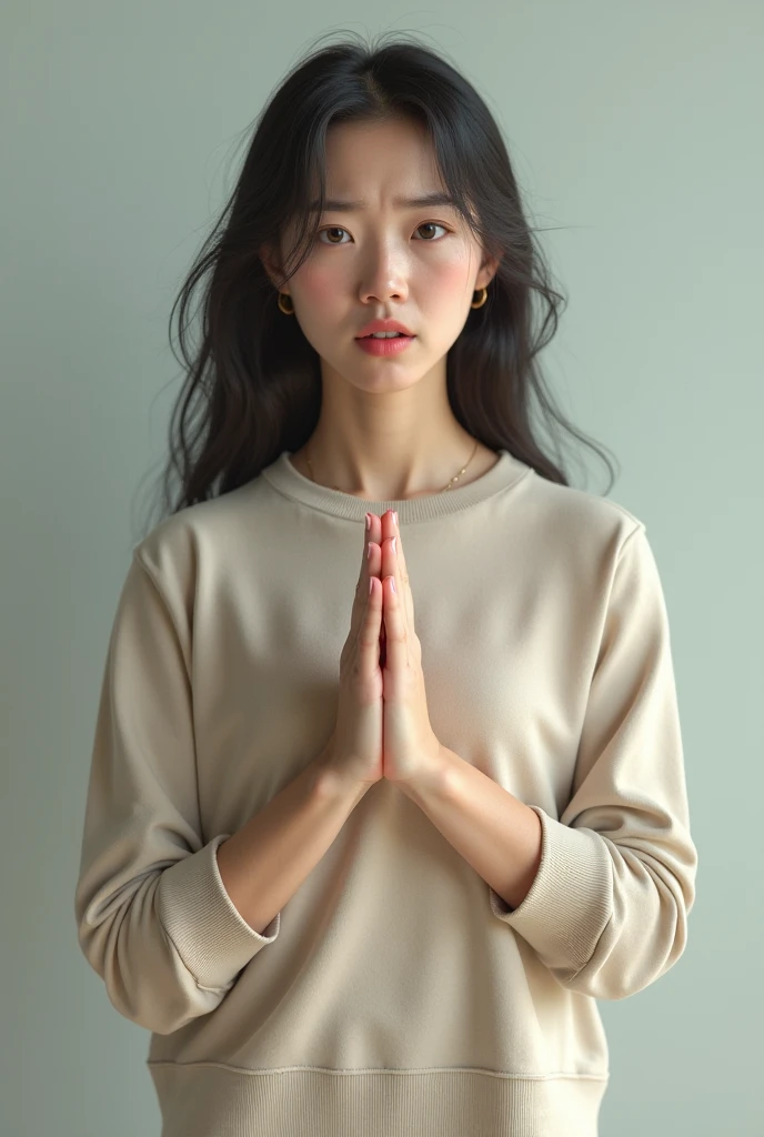 Hands folded, devout prayers, detailed fingers, slender fingers, normal finger length, normal five fingers per hand