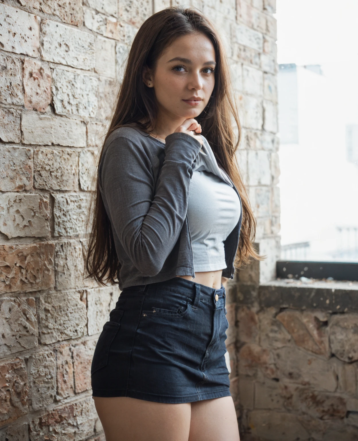 photo of a girl, (Detailed face)), (detailed facial features)), (Thin skin), Pale skin, great detail, (Cool color), reflection, (Art teacher), (perfect proportions), (Realistic photos ), (highest quality), taken with Canon EOS R5, 50mm lens, f/2.8, HDR, ((full photos)), (8k), (background), (lighting film), (dramatic lighting), (sharp focus), (complex), (sexy jean mini shorts and black top with Freddy Krueger's face), sexy high heels (background in an alley)
