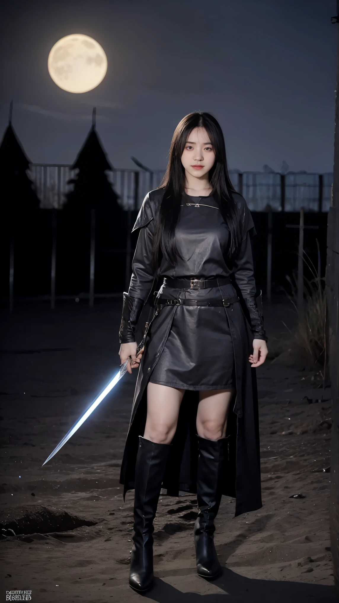dark souls, black sun, boss battle, epic sword in hands full body 1girl, solo, very cute, beautiful, long hair, purple eyes, cute, night, dim lighting, looking at viewer detailed background