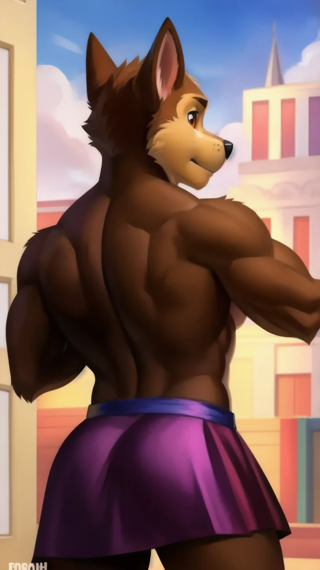 ((best quality)), ((masterpiece)), (detailed), perfect face, Bara Furry, Anthropomorphic bear, dark brown fur, graying hair, salt and pepper hair, older man, Dilf, Daddy, samuscular, big pecs, broad shoulders, big biceps, thick thighs, huge ass, bubble butt, hairy ass, wearing jockstrap, big bulge, defined genitalia, unwashed jockstrap, bulge straining fabric, bulge outline, stained jockstrap, Wearing Tank top, hand on ass, spreading cheek, fart fetish, looking back at viewer, looking gruff, lookinh dominant, looking aggressive, scowling, snarl, back turned away from viewer, ass dangerously close to viewer, outside home, Georgian style home, Front Porch, Open Door, Suburban Cul-de-sac, location based on Kennebunkport, Maine, location based on Wells, Maine, dynamic lighting, perfect shading, soft shading, soft colors, vivid colors, pastel colors