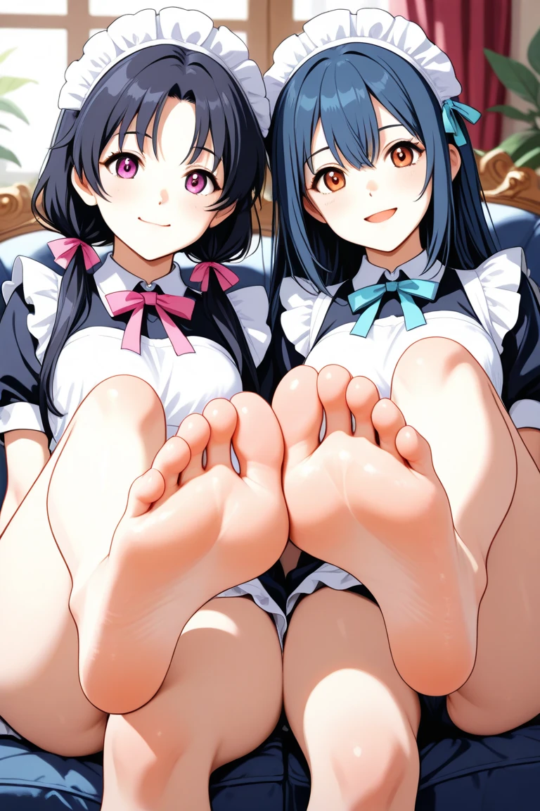 Anime characters sit cross-legged on the bed, 8K!!, Feet posing, On pixiv, 8K!, Top rated on Pixiv, pixiv 3dcg, pixiv, High bottom, Cartoon shadow animation, Popularity on pixiv, Rich colors, , !!Very detailed!!, Rich colors, Japanese cartoons, 2d animation