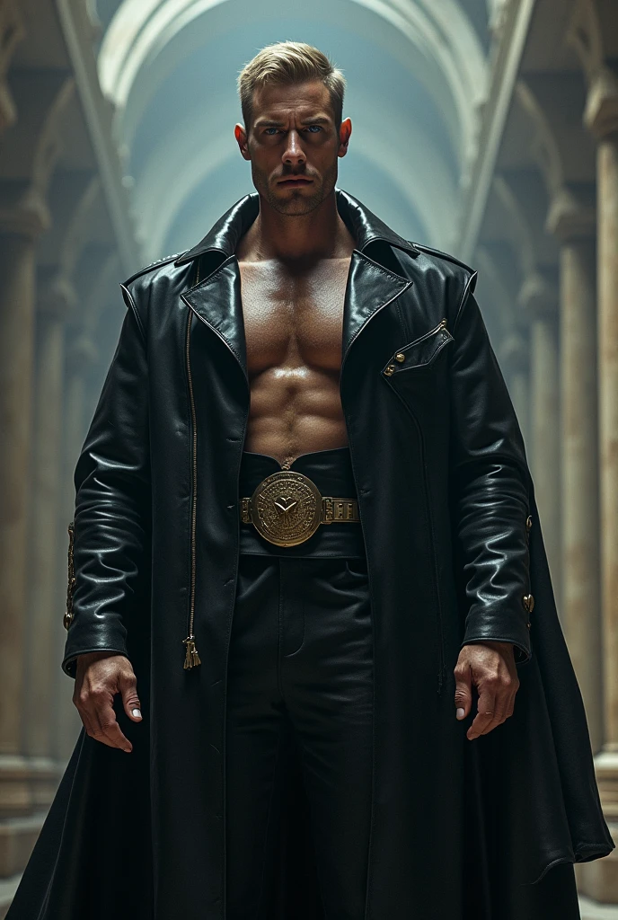 Realistic, masterpiece, Highest quality, Cinema Lighting, Natural Shadows, Highest detail, Professional photography, Detailed Background, Depth of written boundary, Insane Details, Complex, beautiful, Detailed face, Scattered beneath the surface, Realistic hair, Realistic eyes, Muscular, Handsome photo (African), Steam 4RMOR, Wearing steampunk priest robes, Dynamic pose, Combat Stance, Steampunk Fantasy Background, cross, church,