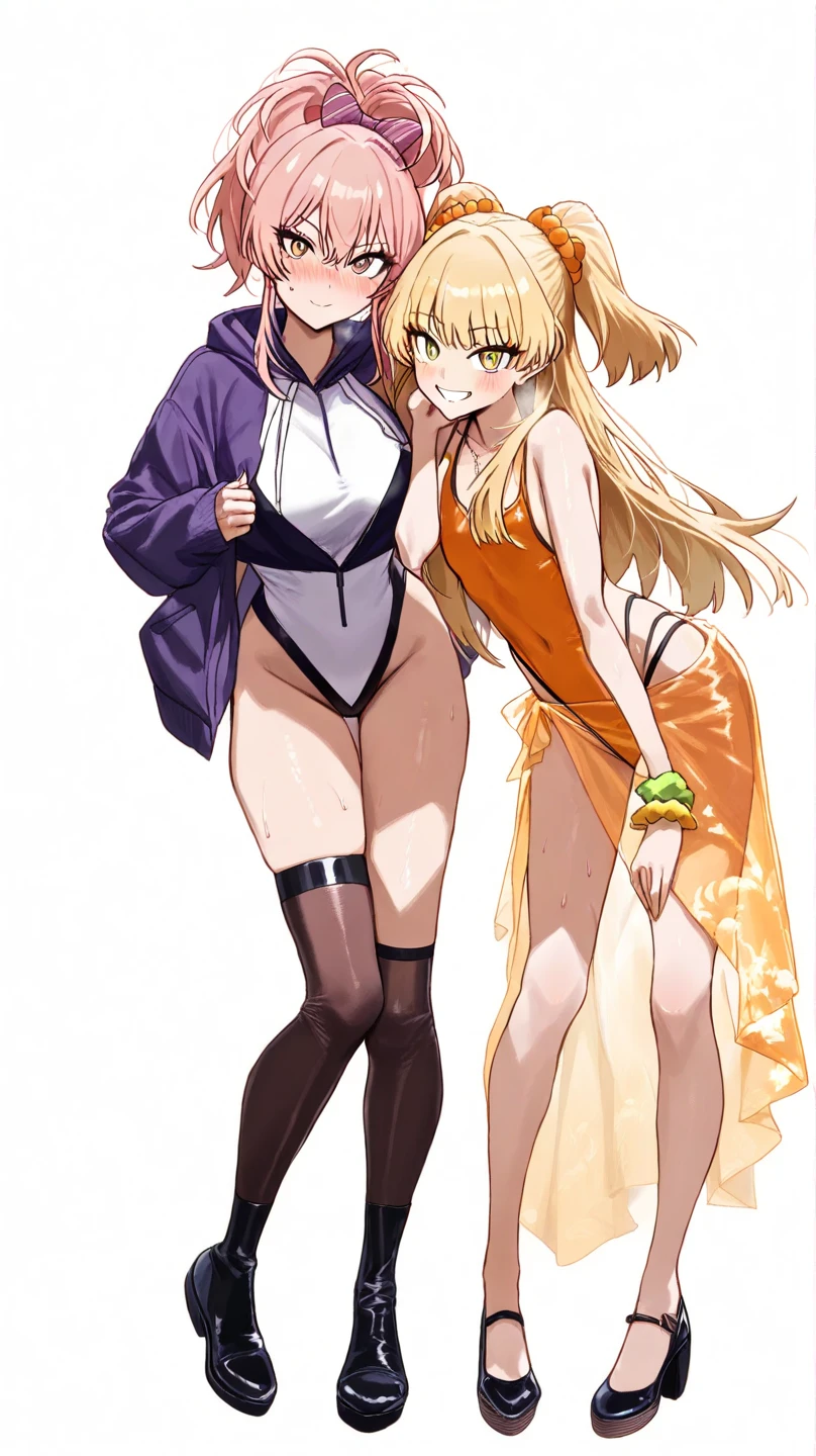 Blond hair, black headband, glasses, big breasts, blue eyes, long hair, naked body, front view