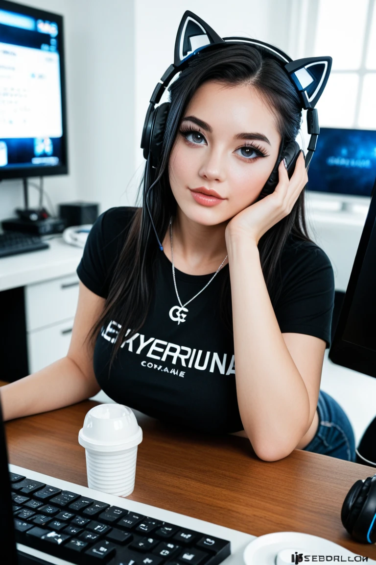 a nice gamer girl on a gaming laptop