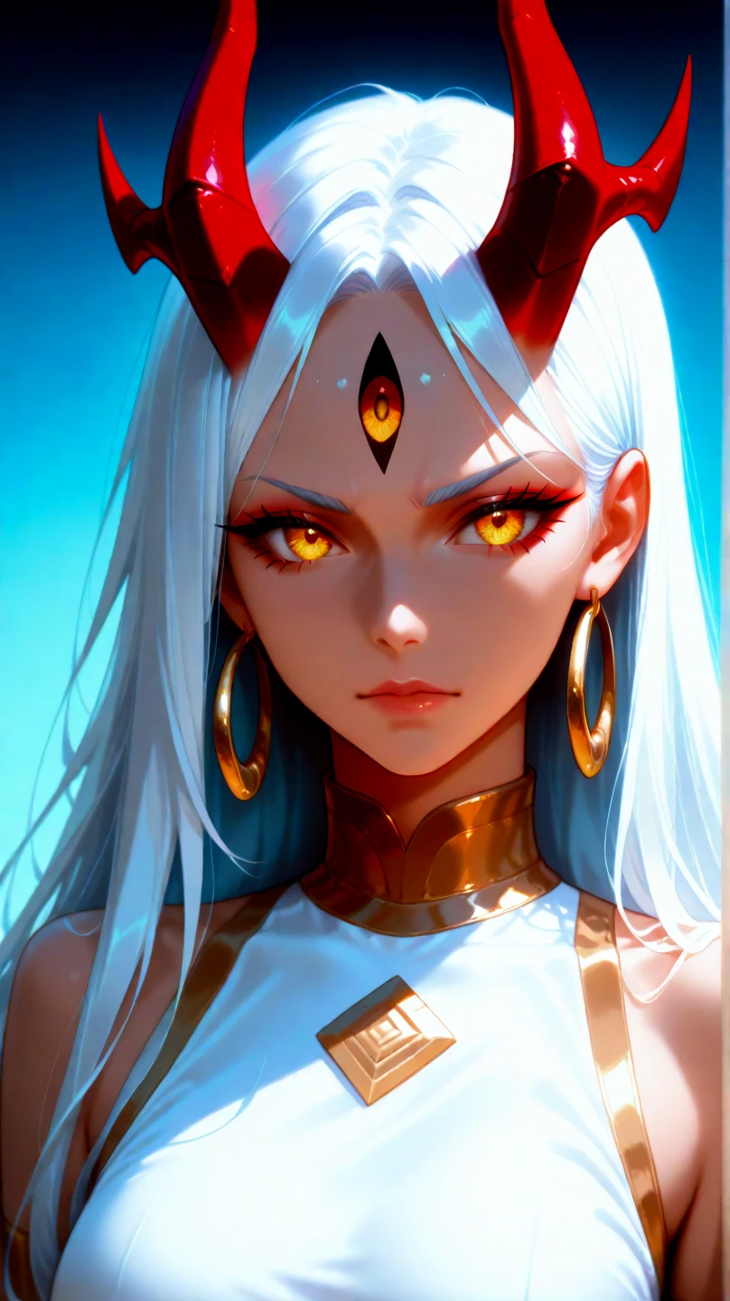 Best, Masterpiece, High Resolution, Best Quality, Ultra HD, Super Detail, Award-Standing, 16k, (Upper Body), Anatomically Correct, Beautiful Maiden, Gray Hair, Hair Strands, ((Fire Opal-like Heterochromic Pupil)), Hanging Eye Corners, Fair Skin, (Small), (Slim Body), ((Plugsuit)), Stud Earrings, (Neck Ring)